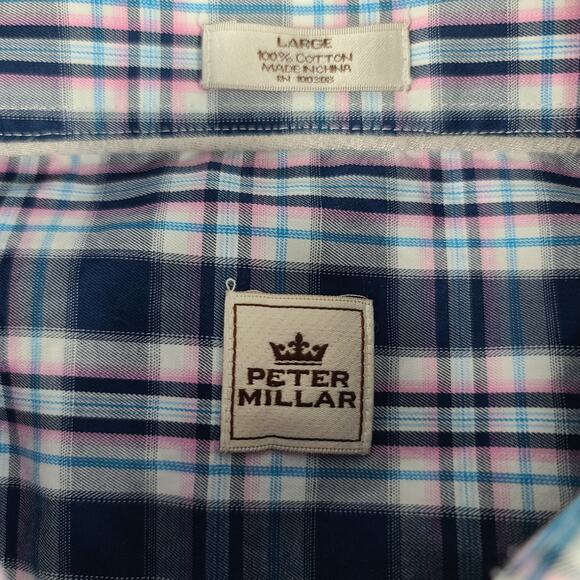 Peter Millar Blue White Pink Button Down Men's Long Sleeve Shirt Large - Picture 3 of 3